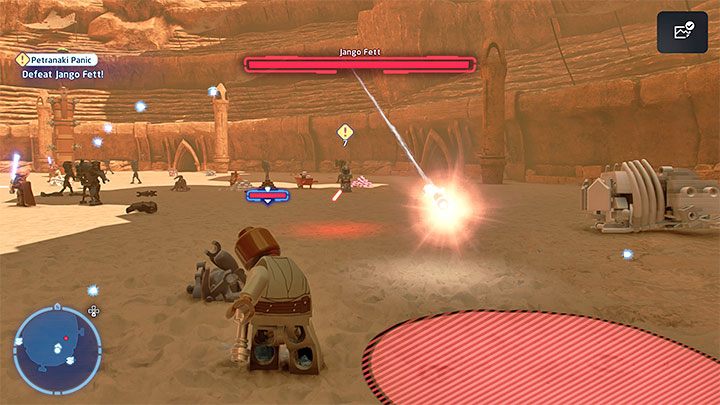 Jango Fett's stronger attack is launching rockets - LEGO Skywalker Saga: Petranaki Panic - walkthrough - LEGO Skywalker Saga: Episode 2 - Attack of the Clones - LEGO Skywalker Saga Guide