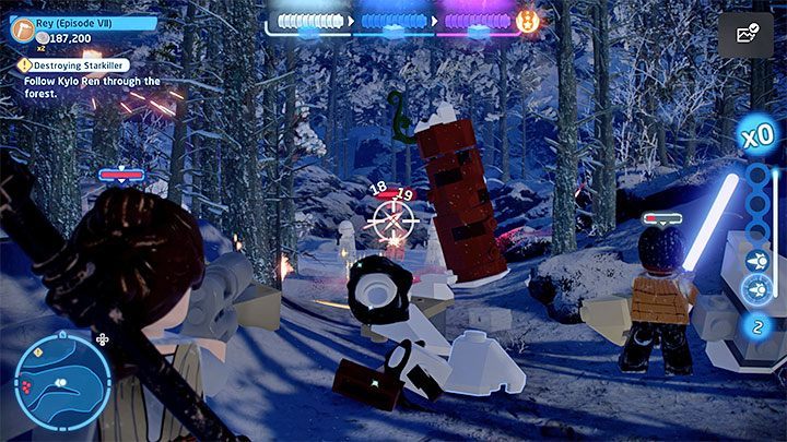 After Kylo Ren loses the first of 3 health bars, he will run away for the first time - LEGO Skywalker Saga: Kylo Ren - boss, how to beat? - LEGO Skywalker Saga: Bosses - LEGO Skywalker Saga Guide