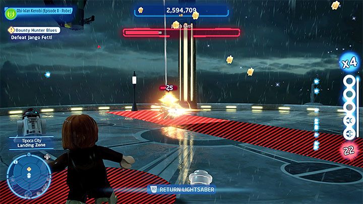 During this fight, you'll need to watch out for enemy starship fire and the missiles fired by Jango - LEGO Skywalker Saga: Jango Fett - boss, how to beat? - LEGO Skywalker Saga: Bosses - LEGO Skywalker Saga Guide