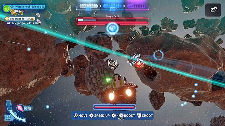 The second confrontation is part of a story mission that involves defeating Jango's starship after reaching the asteroid field - LEGO Skywalker Saga: Jango Fett - boss, how to beat? - LEGO Skywalker Saga: Bosses - LEGO Skywalker Saga Guide
