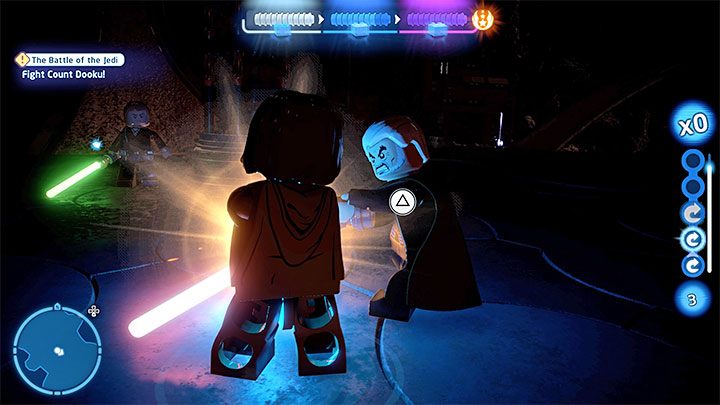 Several times throughout the battle you'll need to search for Dooku in the dark - LEGO Skywalker Saga: Count Dooku in Episode 2 - boss, how to beat? - LEGO Skywalker Saga: Bosses - LEGO Skywalker Saga Guide
