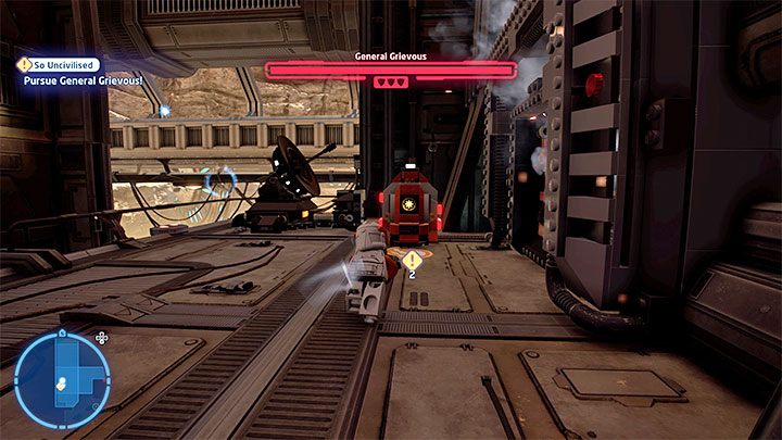 Approach Grievous - after he escapes, destroy the fragment of the wall he was standing next to - LEGO Skywalker Saga: General Grievous - boss, how to beat? - LEGO Skywalker Saga: Bosses - LEGO Skywalker Saga Guide