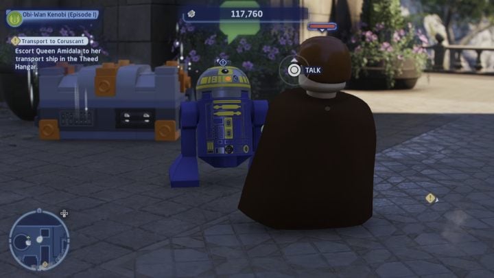 While controlling Obi-Wan Kenobi (who understands the speech of astromech droids), talk to the blue R2-B1 droid in the northwest edge of the map - LEGO Skywalker Saga: Spear We Go Again - walkthrough - LEGO Skywalker Saga: Naboo - Theed - LEGO Skywalker Saga Guide