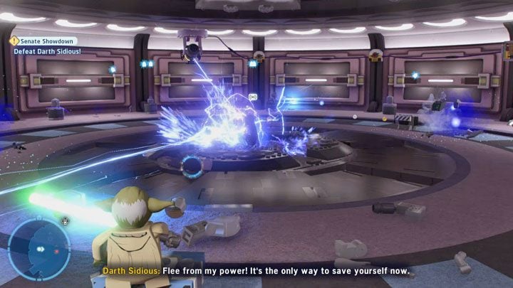 Palpatine will keep trying to use Force Lightning throughout the fight - LEGO Skywalker Saga: Senate Showdown - walkthrough - LEGO Skywalker Saga: Episode 3 - Revenge of the Sith - LEGO Skywalker Saga Guide