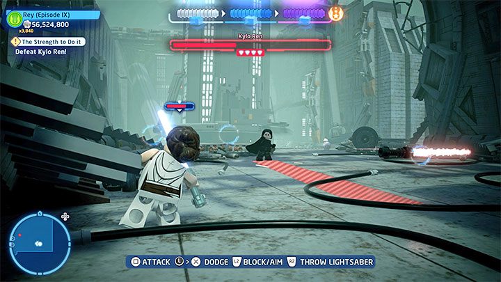 Make sure to dodge his attacks - LEGO Skywalker Saga: Kylo Ren episode 9 - boss, how to beat? - LEGO Skywalker Saga: Bosses - LEGO Skywalker Saga Guide