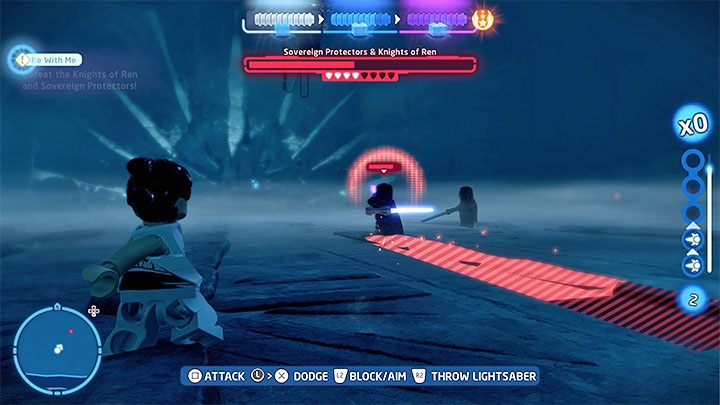 The Protectors and the Knights have their own separate strong attacks which are, as usual, telegraphed by red lines and circles of various sizes - LEGO Skywalker Saga: Be With Me - walkthrough - LEGO Skywalker Saga: Episode 9 - The Rise of Skywalker - LEGO Skywalker Saga Guide