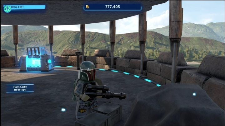 There is a brick locked in a chest on the castle's balcony - LEGO Skywalker Saga: Mazs Castle - list of all puzzles - LEGO Skywalker Saga: Takodona - LEGO Skywalker Saga Guide