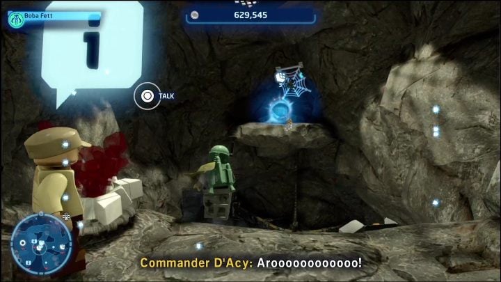 The brick lies on a small ledge, right next to a web with a spider - LEGO Star Wars The Skywalker Saga: Criat Outpost - list of all puzzles - LEGO Skywalker Saga: Criat - LEGO Skywalker Saga Guide