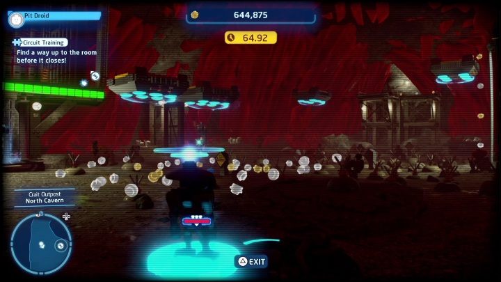 With the controlled droid, you have to pull the lever and then, in 75 seconds, get to the top to pick up the collectible - LEGO Star Wars The Skywalker Saga: Criat Outpost - list of all puzzles - LEGO Skywalker Saga: Criat - LEGO Skywalker Saga Guide