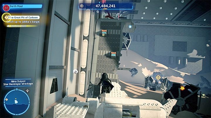 Your task will be to reach the high ledge on the right - LEGO Skywalker Saga: Niima Outpost - list of all puzzles - LEGO Skywalker Saga: Jakku - LEGO Skywalker Saga Guide