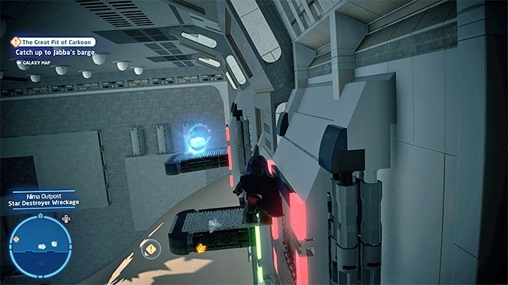 On your way, you will come across a small shipwreck, and you only need to repeatedly hit the target shown in picture 1 to unlock your way further - LEGO Skywalker Saga: Niima Outpost - list of all puzzles - LEGO Skywalker Saga: Jakku - LEGO Skywalker Saga Guide