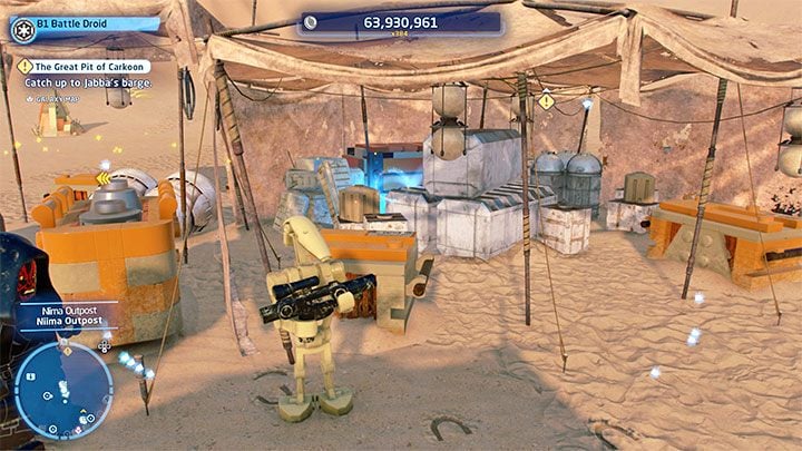 It is hidden behind the crates shown in the picture above - LEGO Skywalker Saga: Niima Outpost - list of all puzzles - LEGO Skywalker Saga: Jakku - LEGO Skywalker Saga Guide