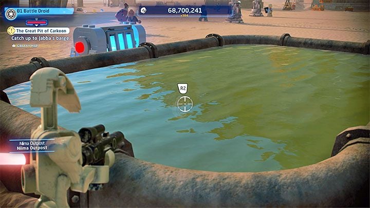 You will find a locked crate with the collectible next to a rectangular container - LEGO Skywalker Saga: Niima Outpost - list of all puzzles - LEGO Skywalker Saga: Jakku - LEGO Skywalker Saga Guide