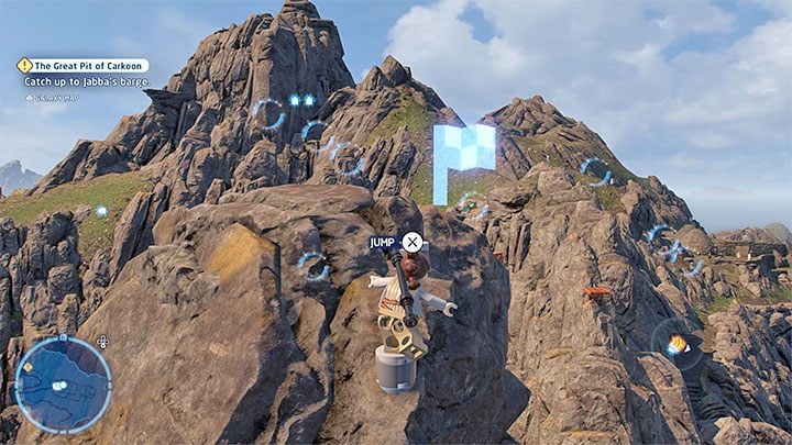 You must climb the top of the mountain here - LEGO Skywalker Saga: Temple Island - list of all puzzles - LEGO Skywalker Saga: Ahch-To - LEGO Skywalker Saga Guide