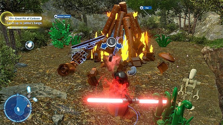 You need to locate the wall shown in picture 1 which is to the north of the collectible marker - you can cut it and breach through it after choosing any character with a lightsaber - LEGO Skywalker Saga: Resistance Base - list of all puzzles - LEGO Skywalker Saga: DQar - LEGO Skywalker Saga Guide