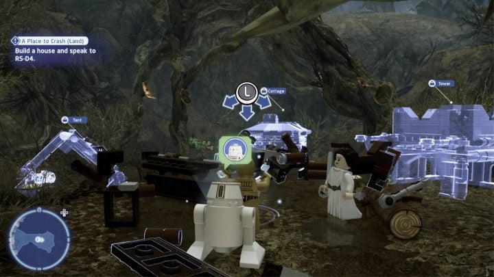When you have collected all the necessary items, go back to the droid and talk to it - LEGO Skywalker Saga: A Place to Crash Land - walkthrough - LEGO Skywalker Saga: Dagobah - Dragonlance Swamp - LEGO Skywalker Saga Guide
