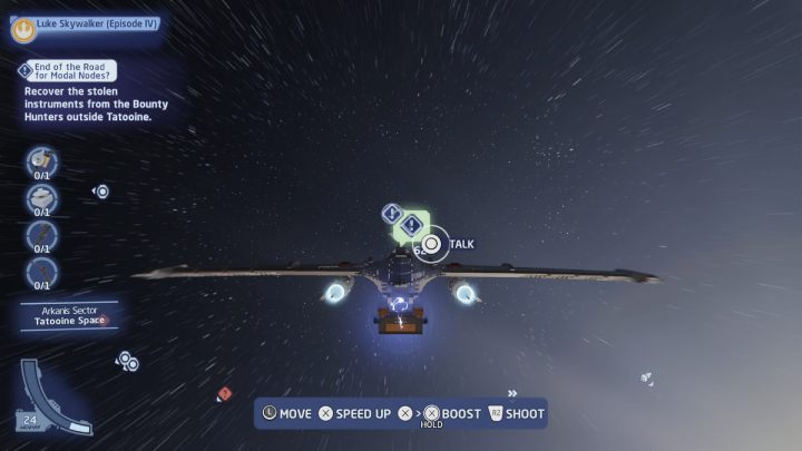 Use fast travel and fly to the local space of the planet Tatooine - LEGO Skywalker Saga: End of the Road for Modal Nodes - walkthrough - LEGO Skywalker Saga: Tatooine - Mos Eisley - LEGO Skywalker Saga Guide