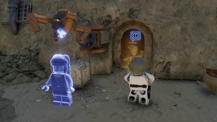 The first witness will be in the house near the stormtrooper who tasked you with the investigation - LEGO Skywalker Saga: Ma Klounkee Most Foul - walkthrough, description - LEGO Skywalker Saga: Tatooine - Mos Eisley - LEGO Skywalker Saga Guide