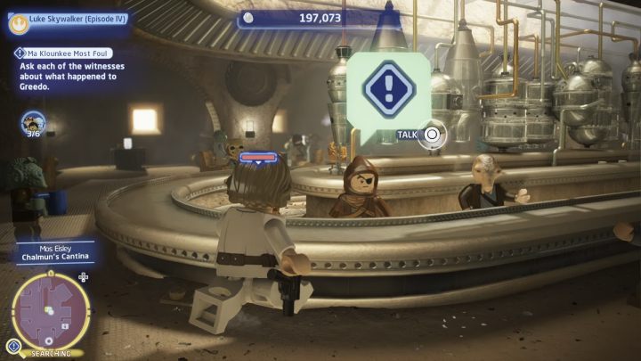 The next witness is a canteen worker - LEGO Skywalker Saga: Ma Klounkee Most Foul - walkthrough, description - LEGO Skywalker Saga: Tatooine - Mos Eisley - LEGO Skywalker Saga Guide