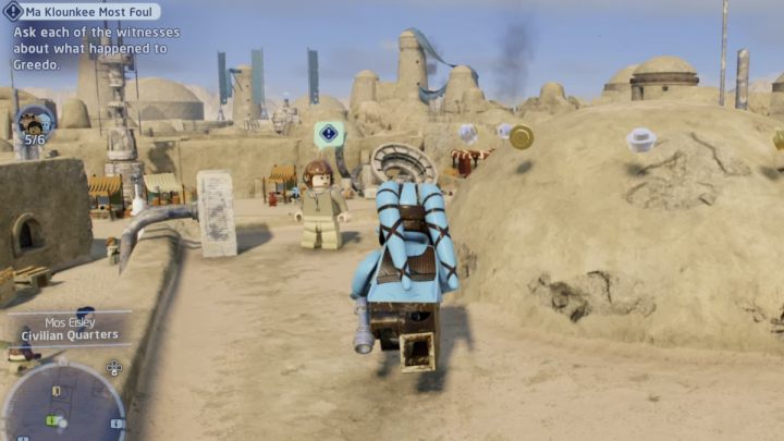 The last witness is on the roof of the building - LEGO Skywalker Saga: Ma Klounkee Most Foul - walkthrough, description - LEGO Skywalker Saga: Tatooine - Mos Eisley - LEGO Skywalker Saga Guide