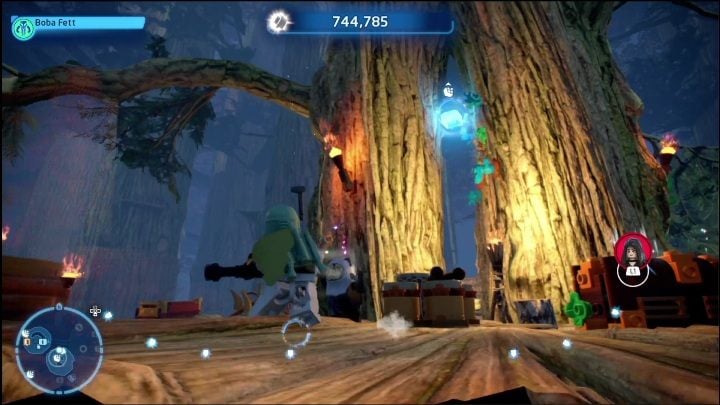 This collectible is hanging in the air between two trees - LEGO Skywalker Saga: Ewok Village - list of all puzzles - LEGO Skywalker Saga: Endor - LEGO Skywalker Saga Guide