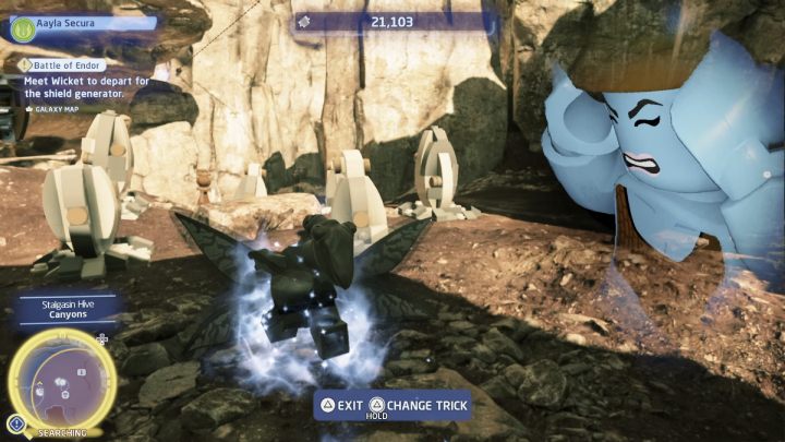 Switch to a Jedi character and use the Force (F on PC, triangle on PS, Y on Xbox) on the nearby person - LEGO Skywalker Saga: Rock Music - walkthrough - LEGO Skywalker Saga: Utapau - City of Pau - LEGO Skywalker Saga Guide