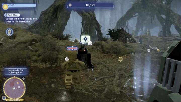 While controlling the Protocol Droid, talk to the Astromech Droid in the Dragonsnake Bog on the planet Dagobah - LEGO Skywalker Saga: Rock Music - walkthrough - LEGO Skywalker Saga: Utapau - City of Pau - LEGO Skywalker Saga Guide