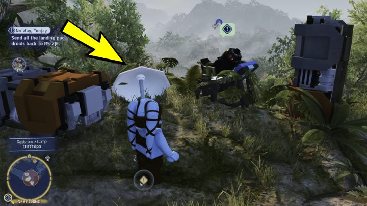 The fifth droid is on the upper level of the camp - LEGO Skywalker Saga: No Way Toojay - walkthrough - LEGO Skywalker Saga: Ajan Kloss - resistance camp - LEGO Skywalker Saga Guide