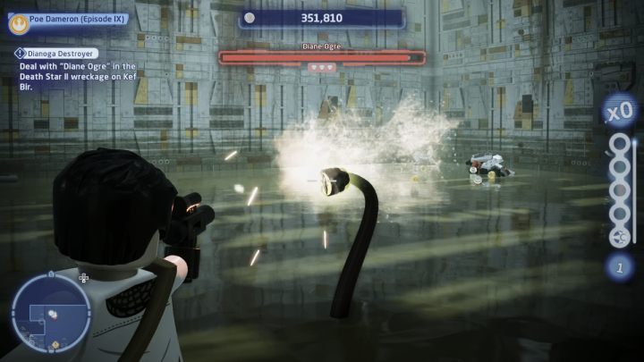To defeat this Boss, you must shoot the eye at the end of the tentacle - LEGO Skywalker Saga: Dianoga Destroyer - walkthrough - LEGO Skywalker Saga: Kef Bir - Disaster site - LEGO Skywalker Saga Guide
