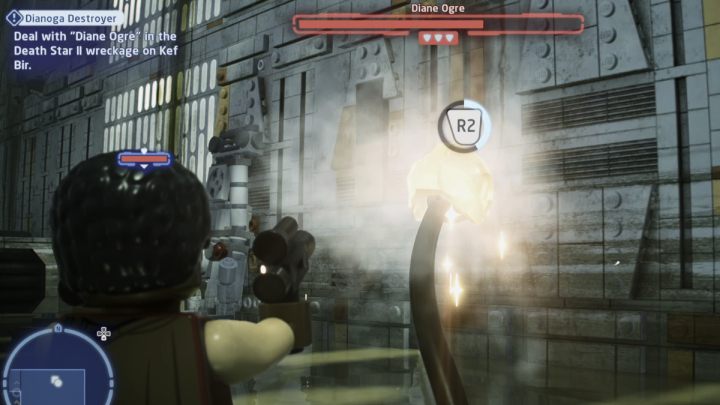 To smash the helmet, switch to Bounty Hunter and shoot it until you fill the circle above the eye - LEGO Skywalker Saga: Dianoga Destroyer - walkthrough - LEGO Skywalker Saga: Kef Bir - Disaster site - LEGO Skywalker Saga Guide