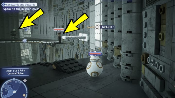 Talk to the quest giver in the wreckage of Death Star II - LEGO Skywalker Saga: Gonkwards and Upwards - walkthrough - LEGO Skywalker Saga: Kef Bir - Disaster site - LEGO Skywalker Saga Guide