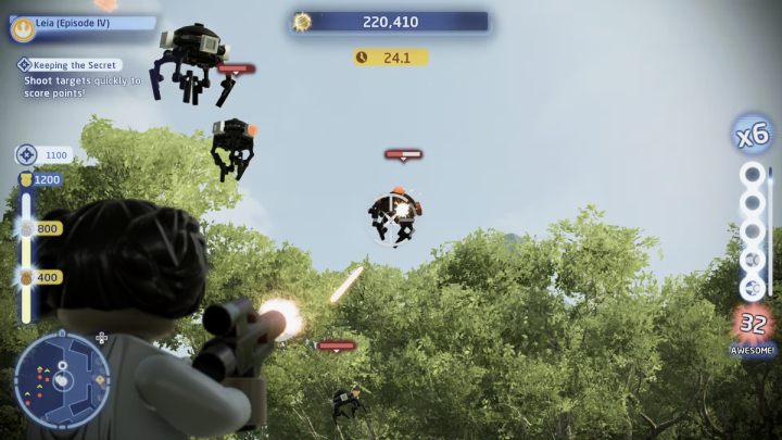 The trial requires you to score as many points as possible by shooting down flying targets - LEGO Skywalker Saga: Yavin 4 - trial, walkthrough - LEGO Skywalker Saga: Trials - LEGO Skywalker Saga Guide
