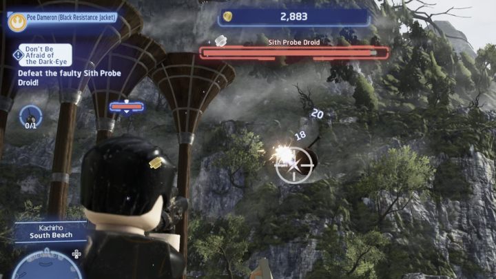 Shoot down the droid attacking the planet's inhabitants on the beach and deliver it to Tatooine - LEGO Skywalker Saga: Dont Be Afraid of the Darkeye - walkthrough - LEGO Skywalker Saga: Tatooine - the desert of Jundland - LEGO Skywalker Saga Guide