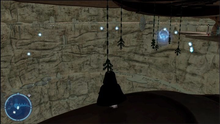 The collectible is hanging under the building, between the vines - LEGO Skywalker Saga: Pau City - list of all puzzles - LEGO Skywalker Saga: Utapau - LEGO Skywalker Saga Guide