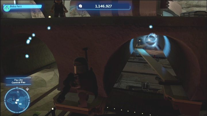 This brick is under a bridge, hovering over a small wooden plank - LEGO Skywalker Saga: Pau City - list of all puzzles - LEGO Skywalker Saga: Utapau - LEGO Skywalker Saga Guide