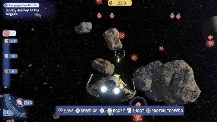 The trial is about shooting down as many targets as possible within 25 seconds - LEGO Skywalker Saga: Kef Bir - trials, walkthrough - LEGO Skywalker Saga: Trials - LEGO Skywalker Saga Guide