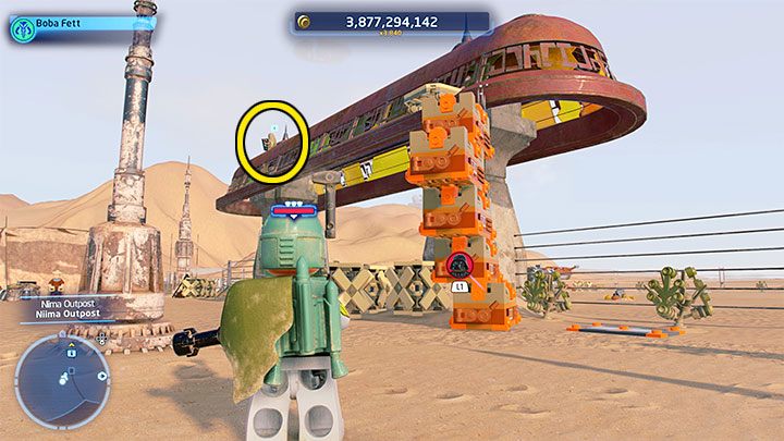 The wandering Wookiee is standing on top of the large pen structure shown in the screenshot above - LEGO Skywalker Saga: Wheres the Wookiee? - list of all (part 1) - LEGO Skywalker Saga: Challenges - LEGO Skywalker Saga Guide