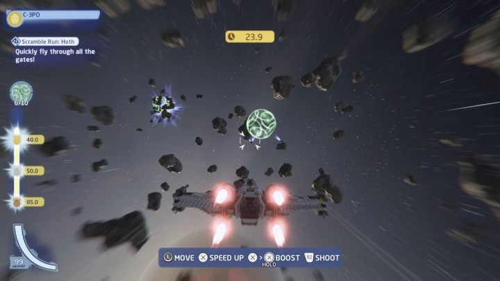 The trial requires you to pass all 10 gates in the shortest time possible - LEGO Skywalker Saga: Hoth - trials, walkthrough - LEGO Skywalker Saga: Trials - LEGO Skywalker Saga Guide