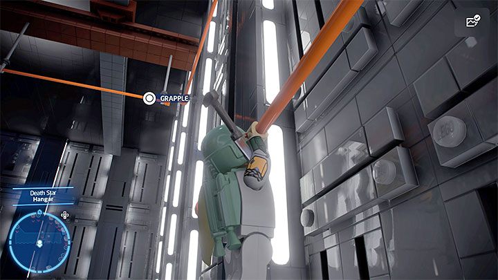Now you have to replace the droid with any character with the ability to grapple the hooks (eg - LEGO Skywalker Saga: Death Star I (Death Star I) - unlocking and list of all puzzles - LEGO Skywalker Saga: Flagships - LEGO Skywalker Saga Guide