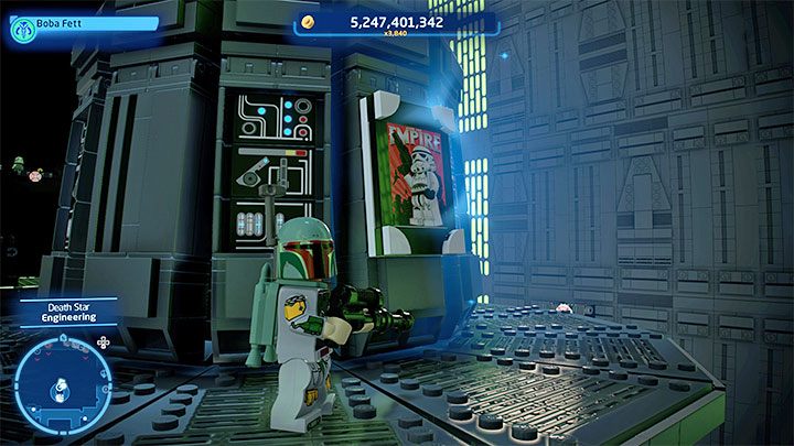 To complete this puzzle, you have to find and destroy 10 posters (an example is shown in the screenshot) - LEGO Skywalker Saga: Death Star I (Death Star I) - unlocking and list of all puzzles - LEGO Skywalker Saga: Flagships - LEGO Skywalker Saga Guide