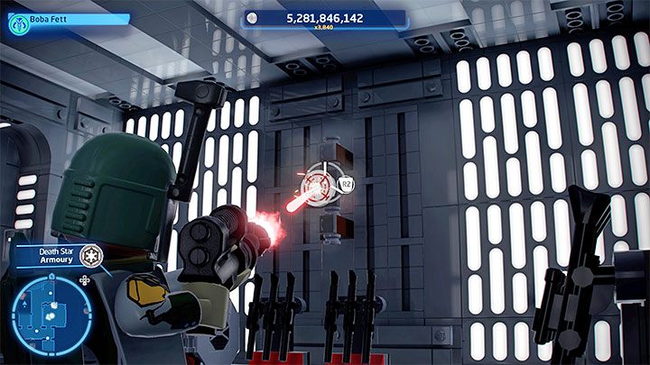 The puzzle is simple - there are 4 shields in the room with the locked container - LEGO Skywalker Saga: Death Star I (Death Star I) - unlocking and list of all puzzles - LEGO Skywalker Saga: Flagships - LEGO Skywalker Saga Guide