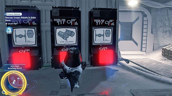 The projector will start to display the diagrams and you need to memorize their order - bipedal mech, fighter, AT-AT, rectangular ship - LEGO Skywalker Saga: Frosty Rebels - walkthrough - LEGO Skywalker Saga: Challenges - LEGO Skywalker Saga Guide