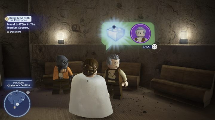 Talk to the NPC in the Mos Eisley canteen and accept the quest - LEGO Skywalker Saga: No Arm in Asking - walkthrough - LEGO Skywalker Saga: Flagships - LEGO Skywalker Saga Guide