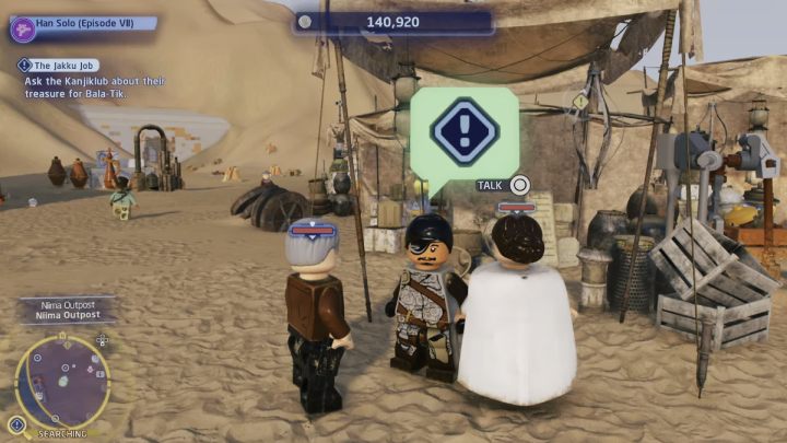 Go to the search area and talk to 2 Kanjiklub members who will be marked on the minimap with green icons - LEGO Skywalker Saga: The Jakku Job - walkthrough - LEGO Skywalker Saga: Jakku - Niima Settlement - LEGO Skywalker Saga Guide