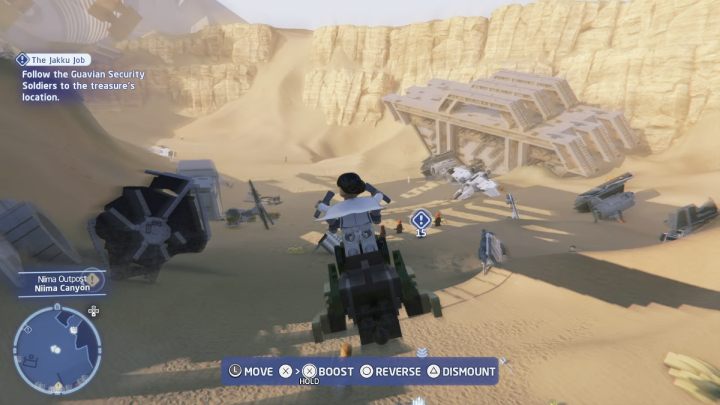 Follow your marker in the place where the treasure is hidden - LEGO Skywalker Saga: The Jakku Job - walkthrough - LEGO Skywalker Saga: Jakku - Niima Settlement - LEGO Skywalker Saga Guide
