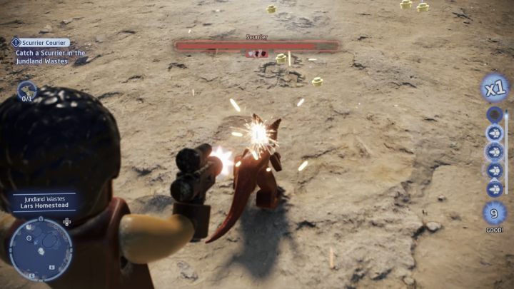 Go to the Jundland Wastes on Tatooine and follow the indicator on the screen - LEGO Skywalker Saga: Scurrier Courier - walkthrough - LEGO Skywalker Saga: Jakku - Niima Settlement - LEGO Skywalker Saga Guide