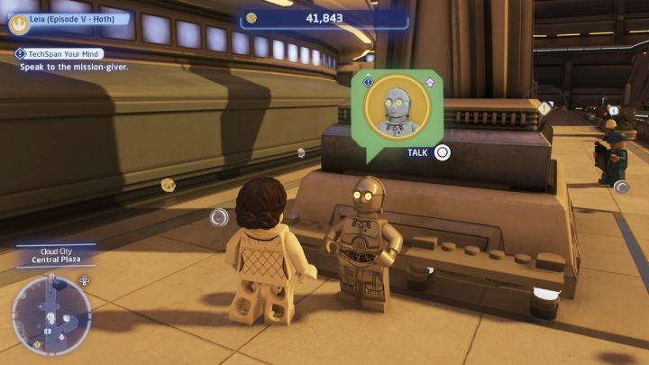 Talk to the questgiver on the central square - LEGO Skywalker Saga: TechSpan Your Mind - walkthrough - LEGO Skywalker Saga: Bespin - City in the Clouds - LEGO Skywalker Saga Guide
