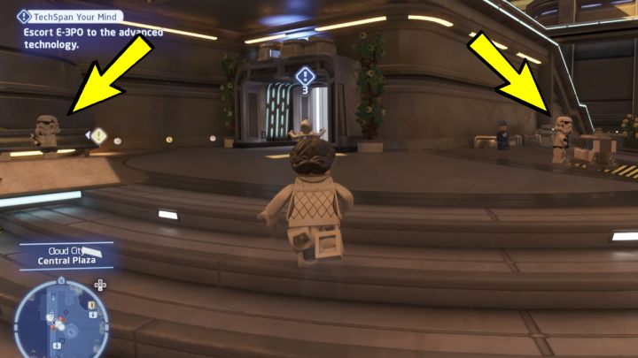 Follow the droid until you reach the building the man you talked to before entered - LEGO Skywalker Saga: TechSpan Your Mind - walkthrough - LEGO Skywalker Saga: Bespin - City in the Clouds - LEGO Skywalker Saga Guide