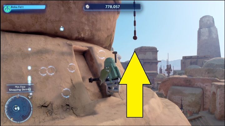 This brick can be found on the roof of the building in the south-eastern part of the location - LEGO Skywalker Saga: Mos Espa - list of all puzzles - LEGO Skywalker Saga: Tatooine - LEGO Skywalker Saga Guide