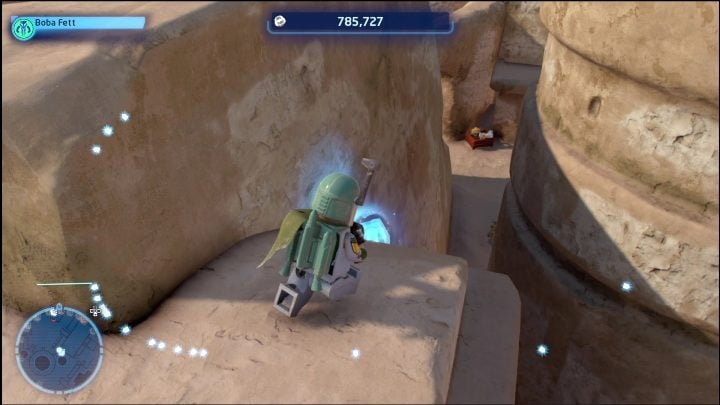 This brick is hidden on the roof in the south-eastern part of the region - LEGO Skywalker Saga: Mos Espa - list of all puzzles - LEGO Skywalker Saga: Tatooine - LEGO Skywalker Saga Guide